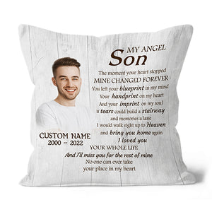 Son Memorial Personalized Pillow, First My Son Now My Angel Sympathy Gift 1-sided Print Pillow NPL196