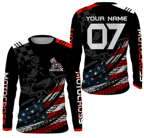 American flag personalized Motocross men women kid jersey Patriotic UPF30+ racing dirt bike shirt PDT353