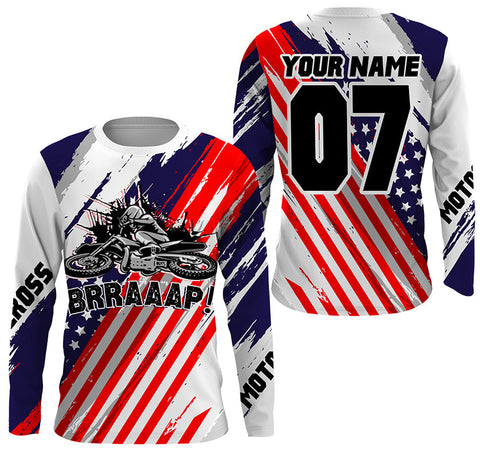 Patriotic Personalized Dirt Bike Jersey UPF30+ Brap MX Racing American Flag Motocross Shirt NMS1252