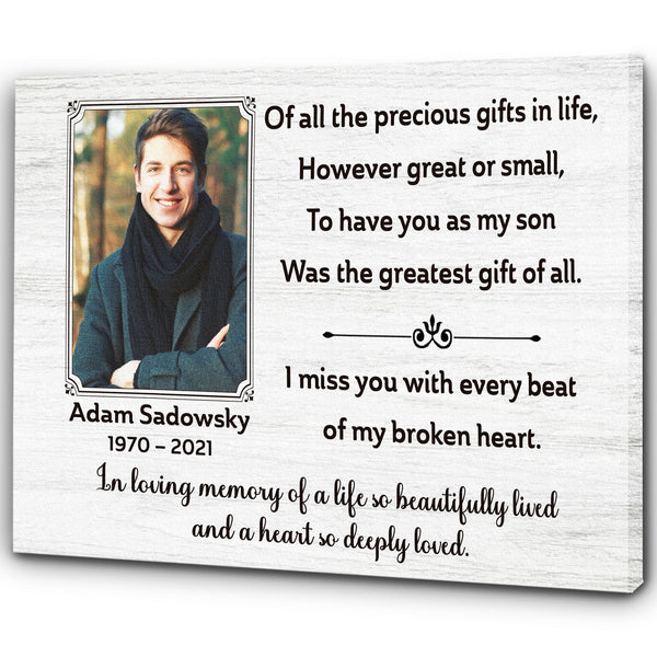 Remembrance Canvas| My Son The Greatest Gift Of All Memorial Canvas with Picture| Personalized Memorial Gift Sympathy Gift for Loss of Son| In Loving Memory of Son in Heaven JC679