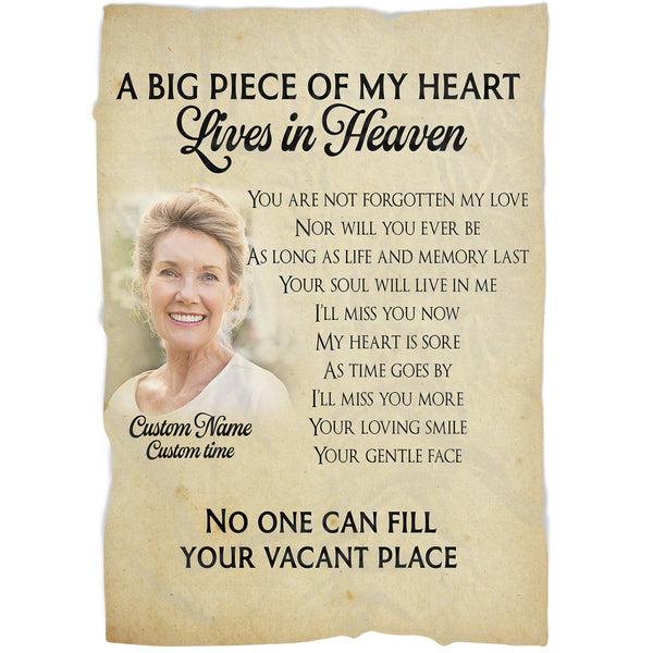 Memorial Blanket| A Piece Of My Heart Lives In Heaven Blanket Custom Image Memorial Gift Sympathy Gift for Loss of Loved One Father Mother| Gift for Funeral Memorial Service| JB232