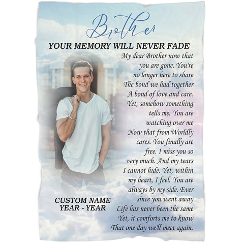 Memorial Blanket - Brother Memorial Custom Picture Blanket| Meaningful Remembrance Fleece Throw, Deepest Grief Sympathy Gift, Loss of Brother Memorial Blankets and Throws| N2153