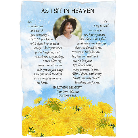 Personalized memorial blanket - As I sit in heaven, Remembrance throw, Sympathy blanket loss gifts BNT05