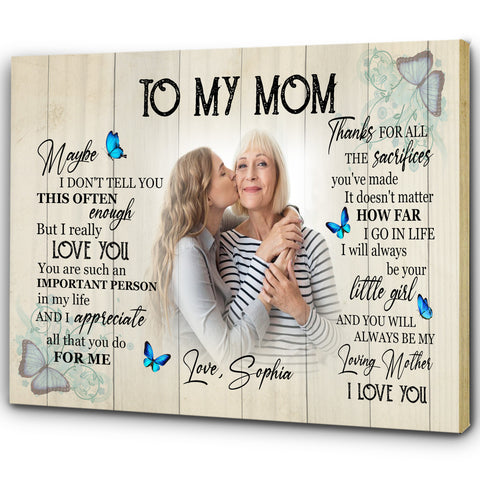 Personalized Mom Canvas - To My Mom Mother's Day Butterfly Gift, Thoughtful Gift I Love You Mom| N2457