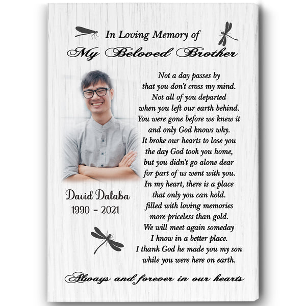 Personalized Brother Memorial Canvas - In Memory of Brother in Heaven Memorial Gift for Loss of Brother Sympathy Gift for Loss of Brother, Brother Remembrance Canvas - JC768