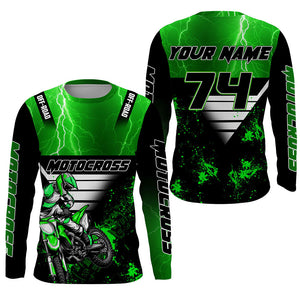 Custom Dirt Bike Jersey Kid Adult UPF30+ Green Motocross Off-Road Shirt MX Racing PDT457