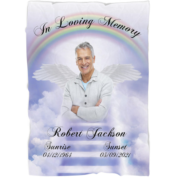 Memorial Blanket - In Loving Memory Stairway to Heaven Blanket| Custom Photo Remembrance Fleece Throw, Memorial Blankets and Throws for Loss of Loved One| N2212