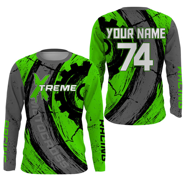 Xtreme dirt bike green Motocross racing jersey UPF30+ personalized adult kid MX shirt motorcycle  PDT62