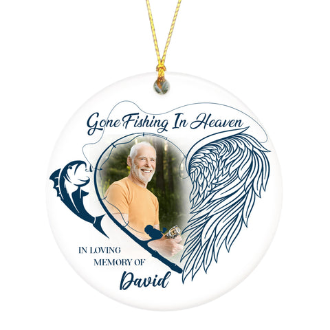 Personalized Memorial Ornament | Gone Fishing in Heaven Ornament - Christmas Sympathy Gift for Loss Dad, Loss Father | Remembrance Ornament | Bereavement Gift AP318