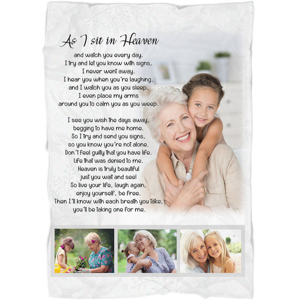 Personalized Memorial Blanket - As I Sit in Heaven| Remembrance Throw, Memorial Gift for Loss of A Loved One in Heaven| Sympathy Gift, Bereavement Keepsake| N1885