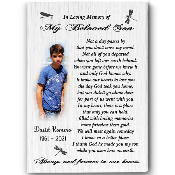 Memorial Canvas| Son Remembrance Canvas| In Loving Memory of My Beloved Son Canvas| Personalized Memorial Gift for Loss of Son| Bereavement Sympathy Gift for Son in Heaven JC678