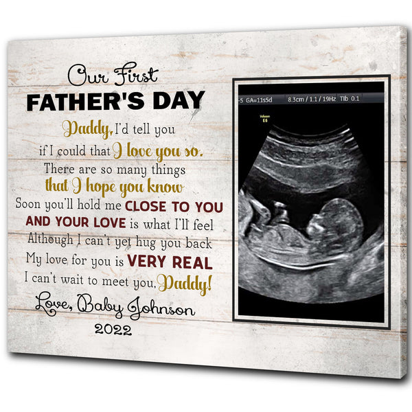 Our First Father's Day Personalized Canvas Dad to Be Gift New Daddy 1st Time Father Gift Custom Sonogram N2557