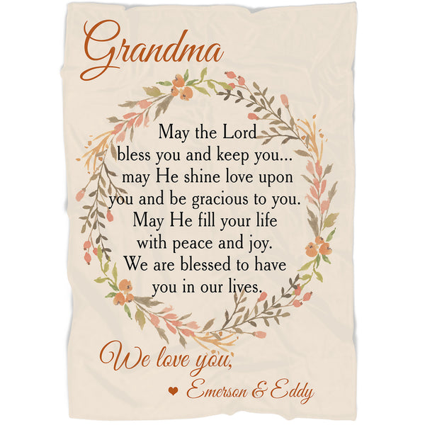 Personalized Blanket for Grandma| Floral Wreath Grandma Blanket| Sentimental Gift for Grandma from Grandchild| Scripture Blanket Inspirational Bible Verse Blanket for Grandmother| JB195