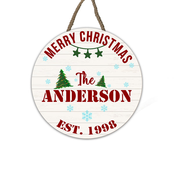 Personalized Christmas Door Hanger| Merry Christmas Family Name on Wooden Door Hanger| Family Name Christmas Door Sign Christmas Home Decoration Welcome Door Hanger X-mas Gift| JDH04