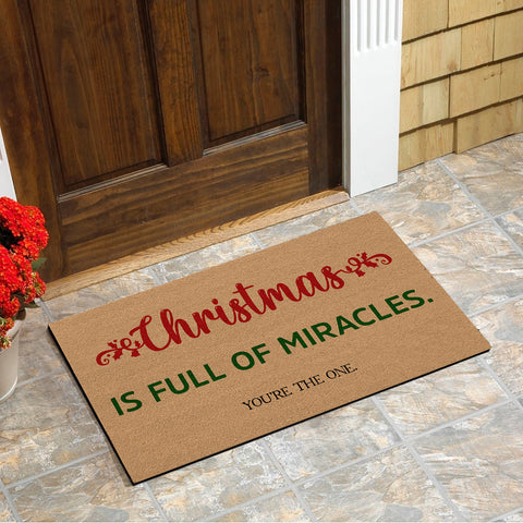 Christmas Doormat|  Christmas Is Full Of Miracles Door Mat| Christmas Wish Christmas Sign Christmas Decoration for Front Door, Home| Welcome Holiday Door Mat Winter Sign| JD30