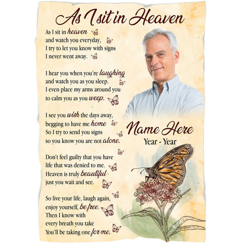 Memorial blanket - As I sit in heaven, Butterfly remembrance memorial blanket, Sympathy gift for loss BNT04