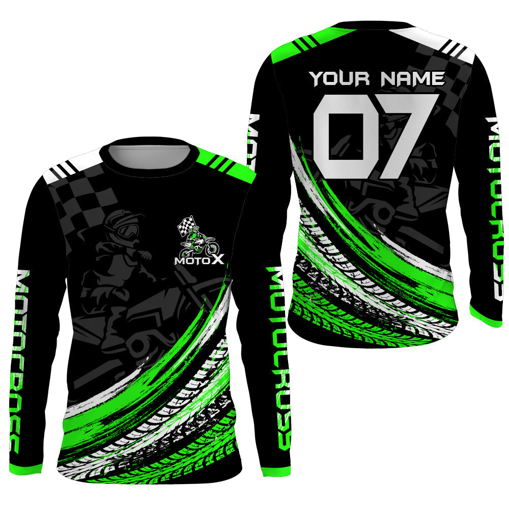 MX Jersey Youth&Adult UPF30+ Green Dirt Bike Riding Shirt