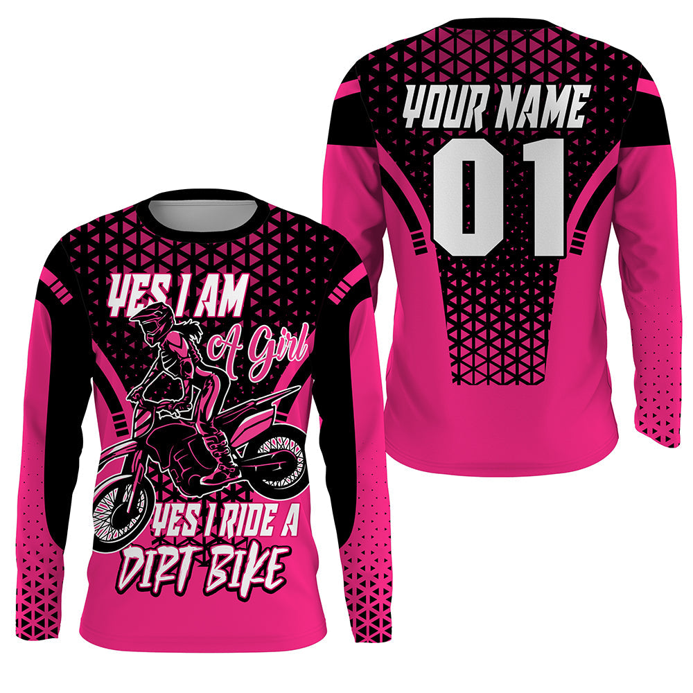 Custom Motocross Jersey Pink UPF30+ Women Girls Dirt Bike Shirt Racing Long Sleeves NMS1356