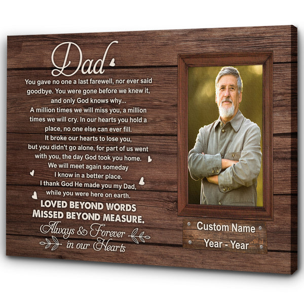 Dad Memorial Personalized Canvas, Remembering Dad in Heaven Fathers Day Sympathy Gift for Loss of Father N2610
