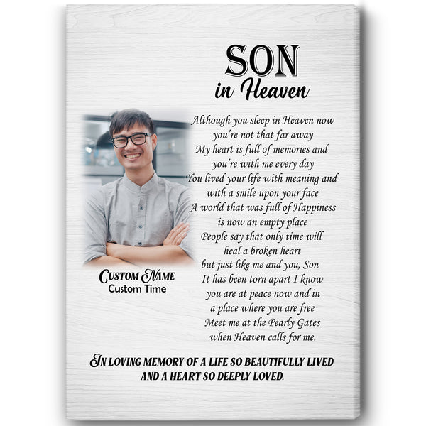 Son Remembrance Canvas - Son In Heaven Personalized Memorial Canvas for Son Sympathy Gift for Loss of Son In Loving Memory of Son Wall Art Bereavement Condolence Keepsake Canvas - JC758