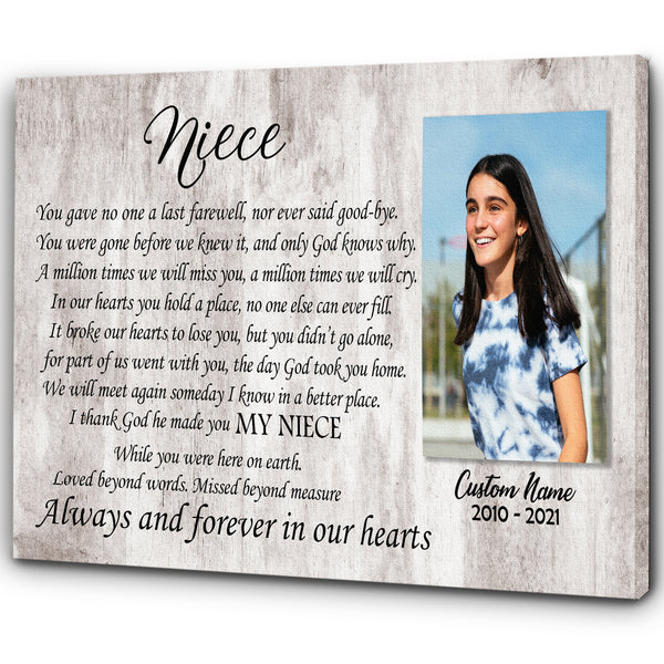 Niece Memorial Canvas - Personalized Memorial Gift Sympathy Gift for Loss of Niece In Loving Memory of Niece Remembrance Canvas Bereavement Condolence Keepsake Gift for Niece - JC753