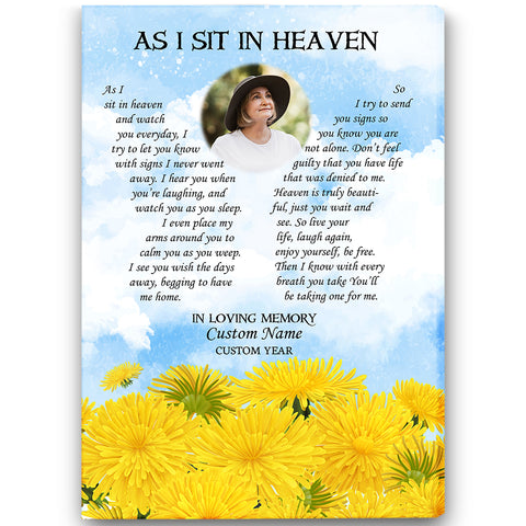 Custom memorial canvas, As I sit in heaven, Remembrance gift, Sympathy wall art loss mom dad brother CNT28