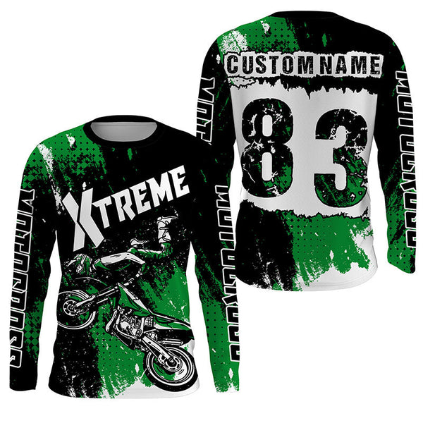 Extreme custom kid adult green Motocross jersey UPF30+ dirt bike long sleeve motorcycle shirt PDT392