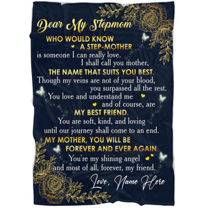 Dear My Stepmom Blanket| Custom Golden Floral Blanket Gift for Stepmother Stepmom Bonus Mom| JB349