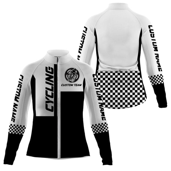 Black White women cycling jersey Custom UV cycle gear with 3 pockets full zipper Bicycling shirt| SLC120