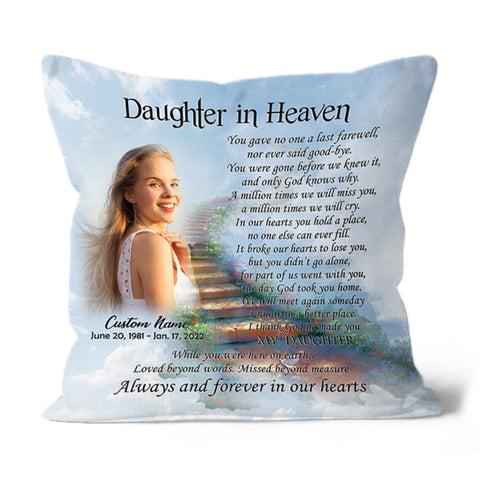 Daughter Memorial Pillow Personalized in Heaven Sympathy Gift for Loss of Daughter 1-sided Print NPL168