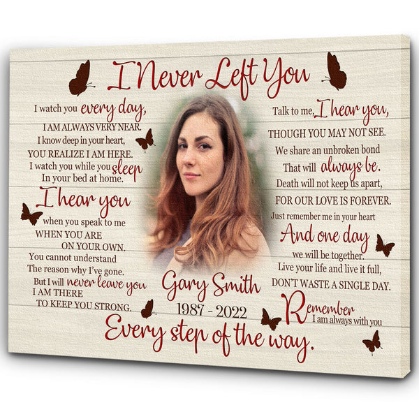 I Never Left You Personalized Sympathy Canvas for Loss of Loved One, Memorial Gifts for Loss of Sister Daughter - VTQ125