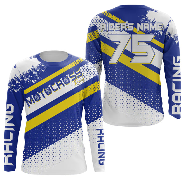 Custom motocross jersey blue dots UPF30+ kids men women dirt bike enduro motorcycle off-road shirt NMS1030