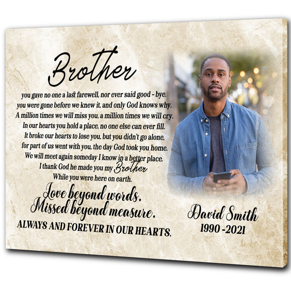 Personalized My Brother In Heaven Canvas|  Memorial Keepsake Loss of Brother| Sympathy  Canvas Gift for Brother| In Loving Memory  of Brother on Christmas, Birthday CP32