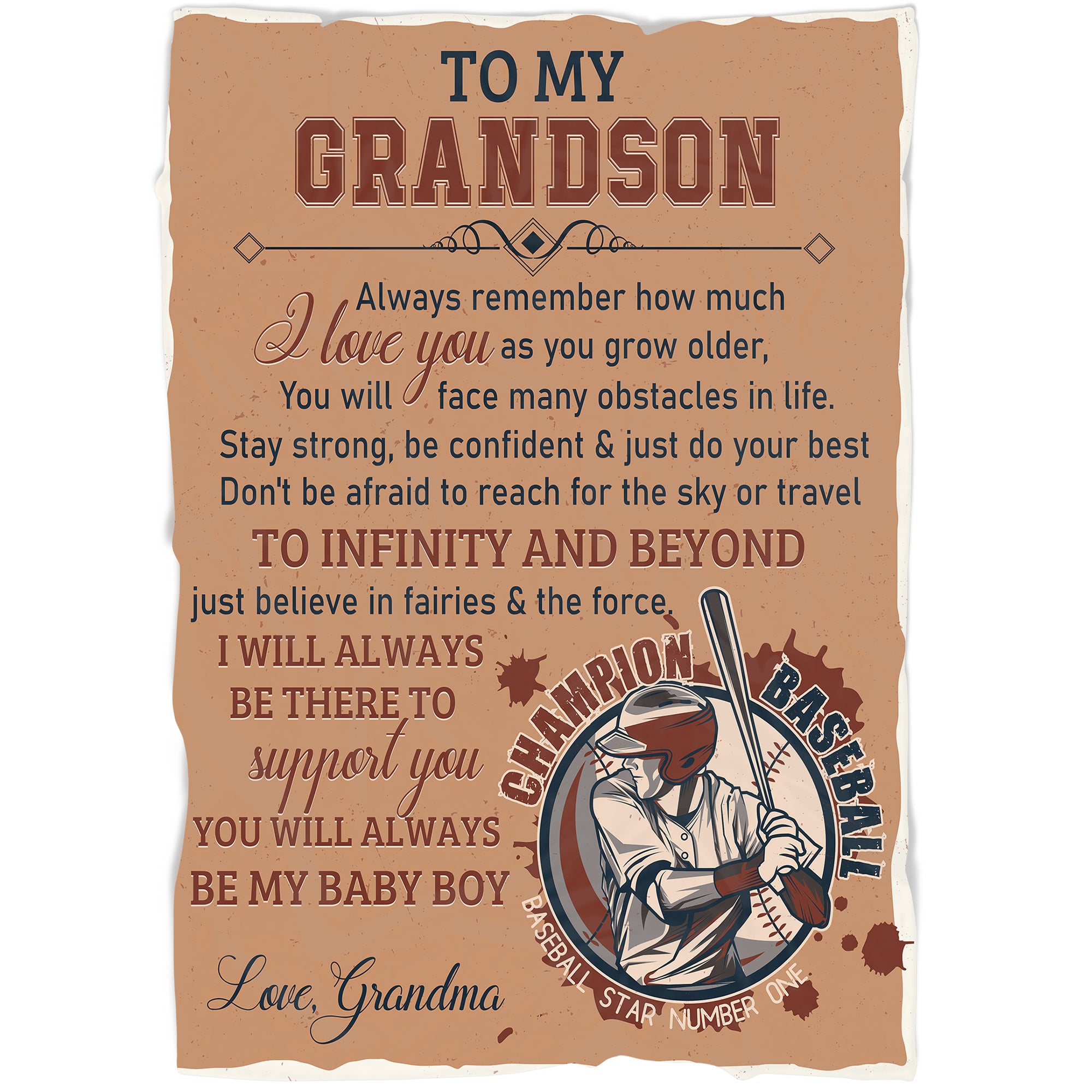 Grandson Baseball Blanket - To My Grandson Courage Fleece Throw from Grandma| T910