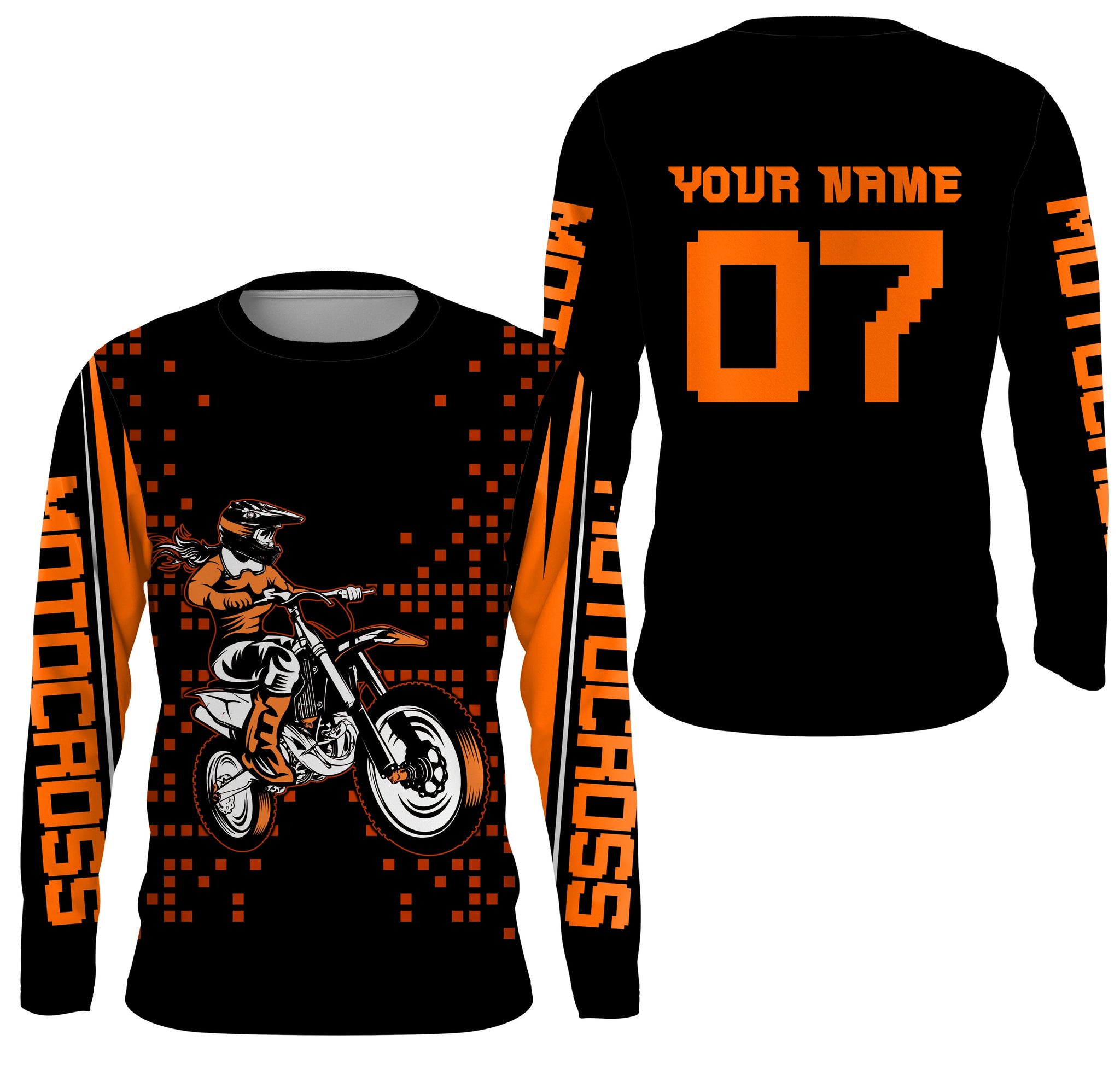 Girls women personalized motocross jersey UPF30+ orange dirt bike racing off-road motorcycle riders NMS982
