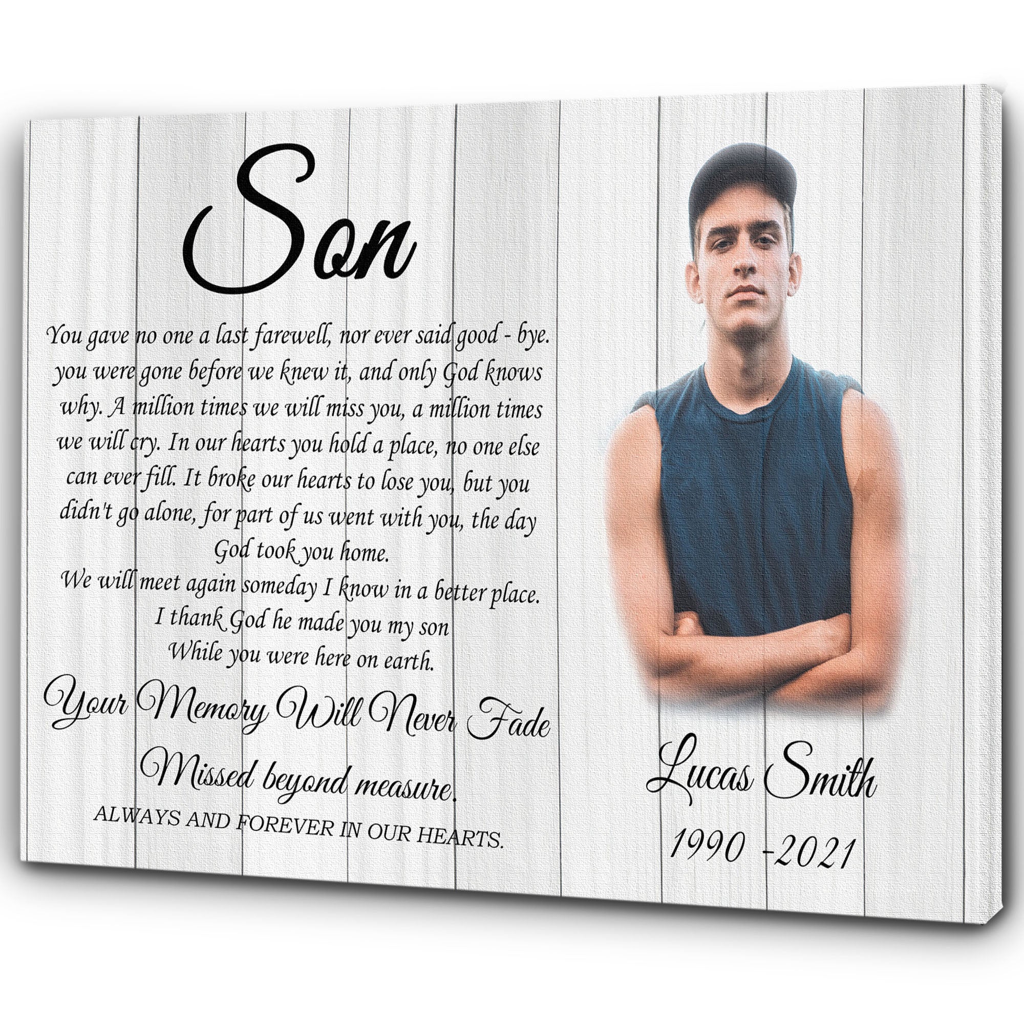 Son Memorial Canvas| My Angel Son in Heaven Sympathy Gifts for Loss of Son In Loving Memory of Son CP25