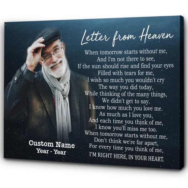 Personalized Memorial Canvas| A Letter from Heaven Personalized Memorial Gift for Loss of Loved One Sympathy Gift Remembrance Canvas to Tribute The Deceased, Celebration of Life| JC782