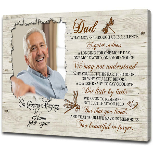 Dad Memorial Canvas| Personalized Photo&Name| Too Beautiful to Forget| Dad Remembrance| Sympathy Gift for Loss of Father| N1802 Myfihu