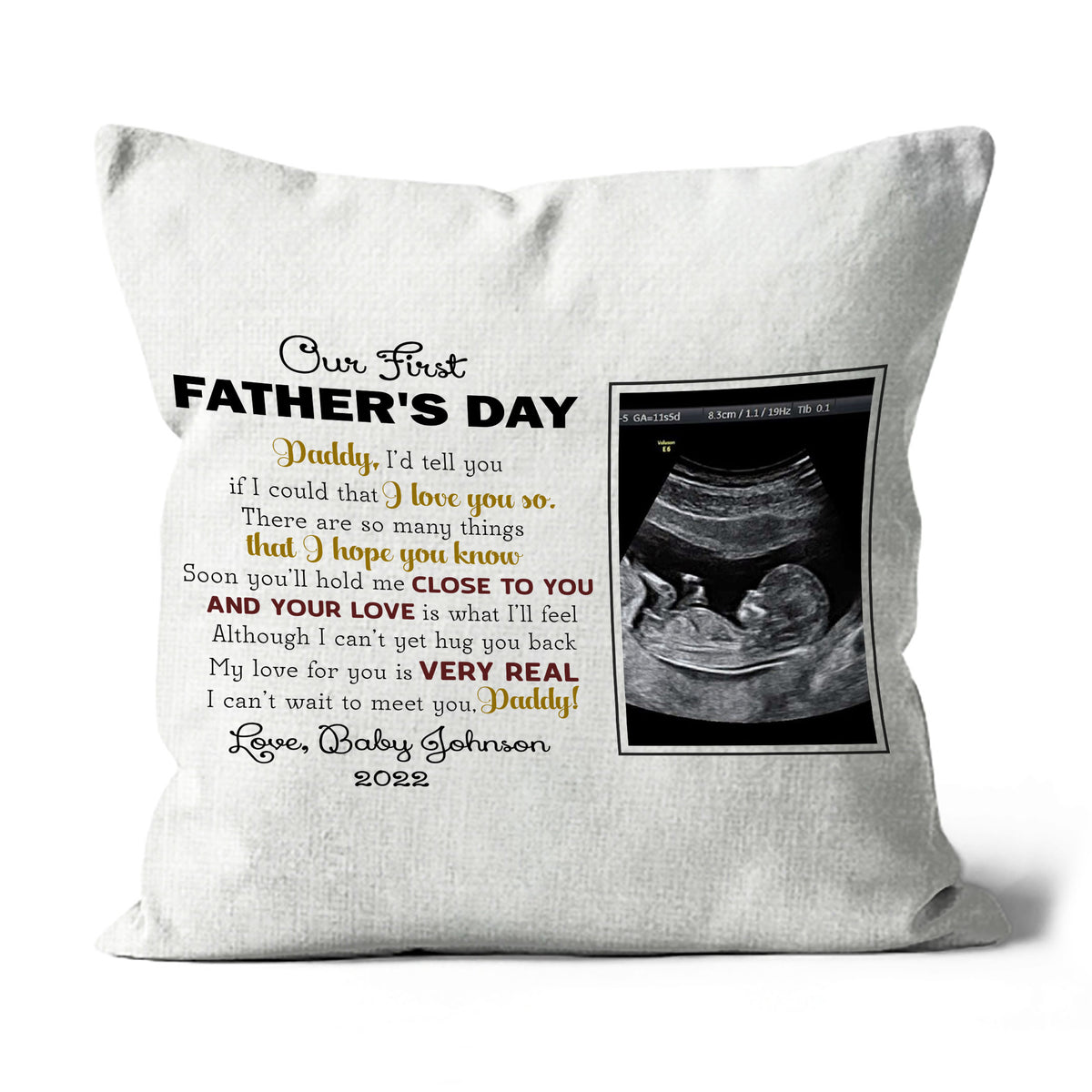 Our First Fathers Day Personalized Pillow (Insert Included) Sonogram Gift for Dad to Be New Dad 1-side Print| NPL107