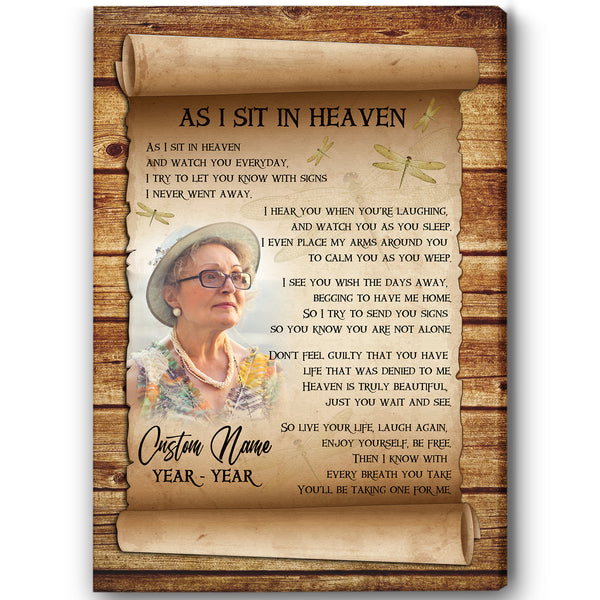 As I Sit in Heaven Personalized Memorial Gifts for Loss of Loved one, Sympathy Canvas for Loss of Father Mother VTQ118