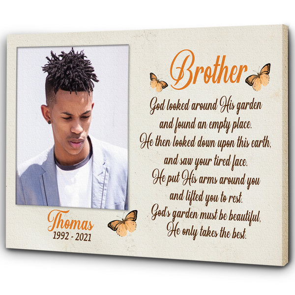 Brother Remembrance - Personalized Memorial Canvas| Angel Brother in Heaven, Memorial Gift for Loss of Brother, In Memory Sympathy Canvas, Bereavement Gift| N2339