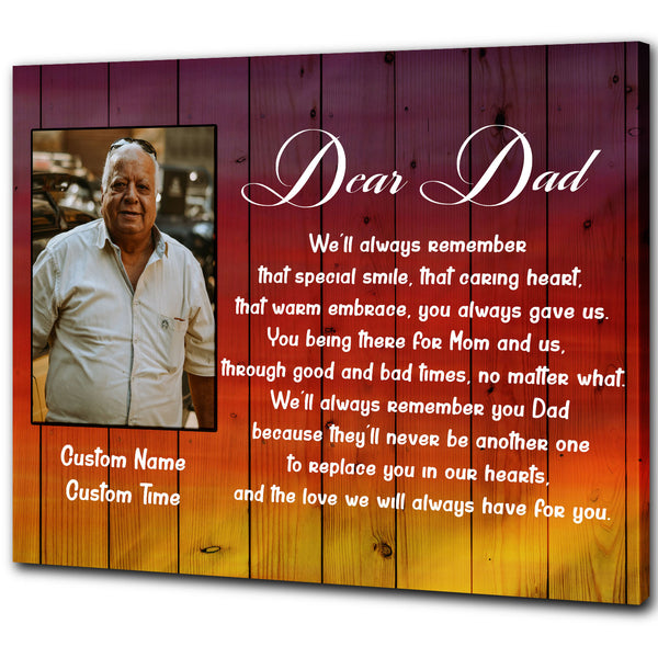 Personalized Canvas Dear Dad In Heaven| Father Memorial Gift, Sympathy Gift for Loss of Dad| JC907