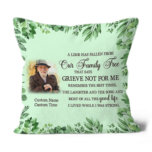 Personalized Memorial Pillow| Grieve Not For Me| Sympathy Gift for Loss of Father, Mother, Loved One| JPL84