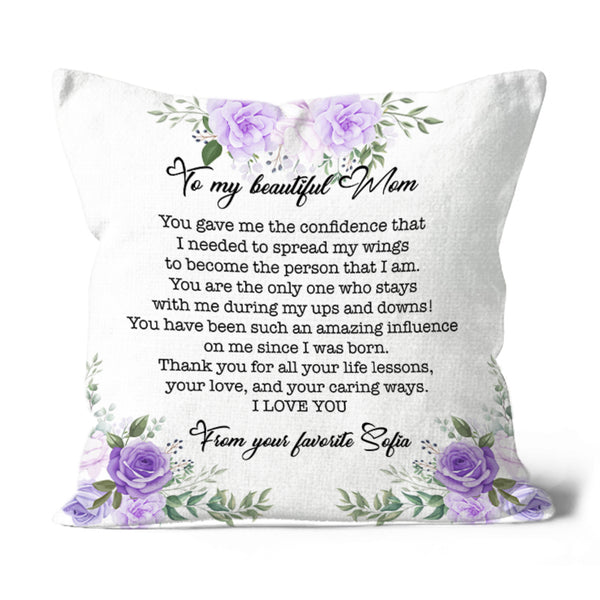 Custom Pillow To My Beautiful Mom| Purple Floral Pillow| Mother's Day Gift, Mom Gift| JPL13