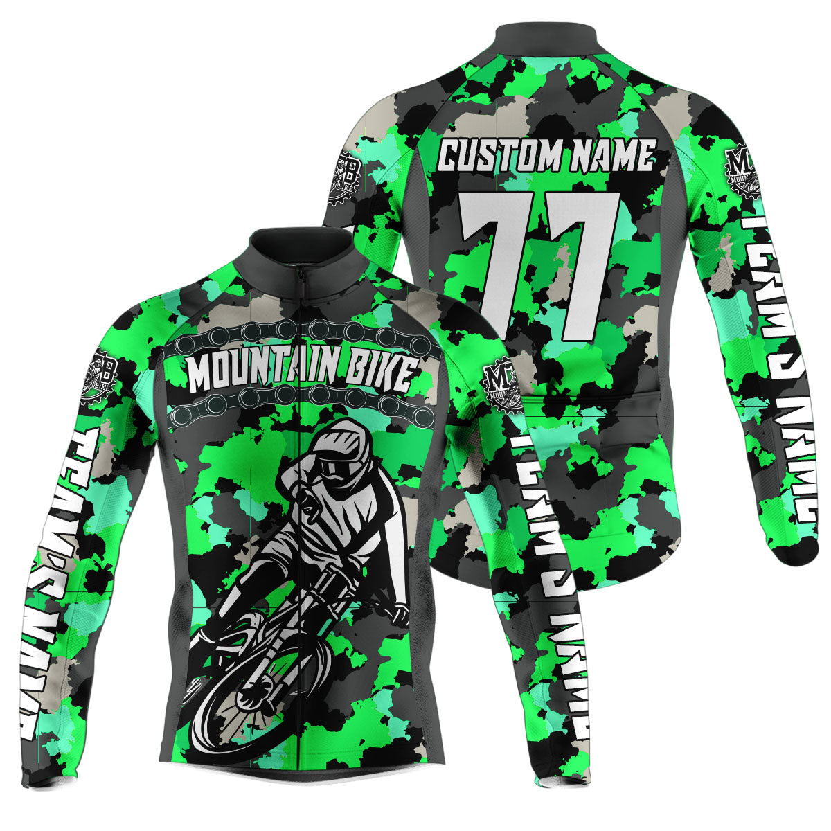 Custom Mens MTB Cycling jersey green camo Anti-UV full zip with 3 pockets Motocross road cycle gear| SLC88