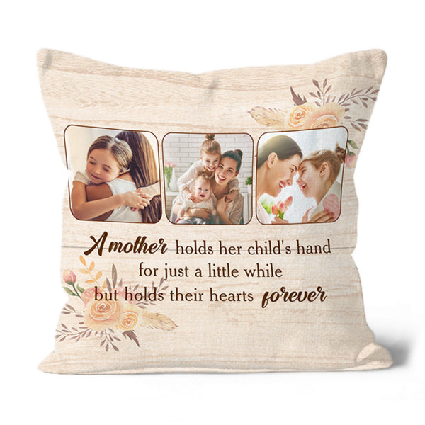 Mom Pillow Custom Mom Photo Collage| Mom Holds Their Heart Forever, Mom Gift for Mother's Day Christmas| JPL28