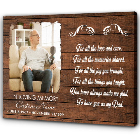 Personalized Dad remembrance canvas, Bereavement loss gift for father picture frame, Dad in heaven CNT03
