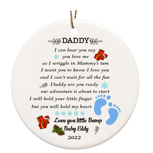 Daddy Ornament Love Message from Baby Bump - Custom Ornament| Dad To Be Gift New Dad Gift Pregnancy Announcement Baby Reveal Ornament on Christmas New Baby Christmas Ornament| JOR09