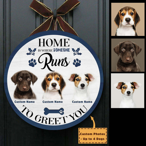 Dogs Runs to Greet You - Personalized Christmas Wooden Door Hanger for Dog Owners, Custom Dog Welcome Sign, X-mas Dog Sign Decor| NDH03