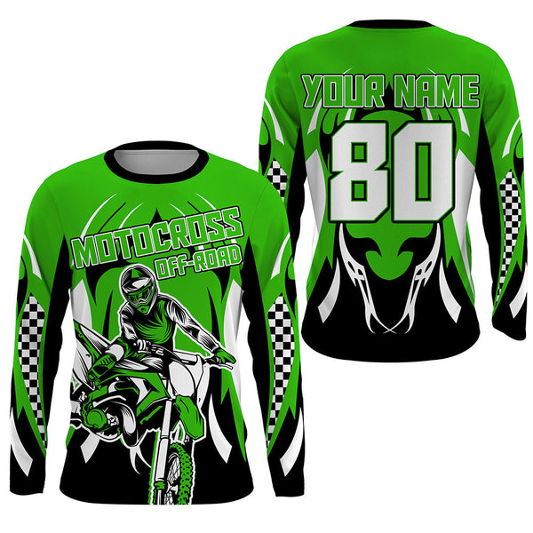 Green Motocross Off-Road Jersey UPF30+ Adult Youth Dirt Bike Shirt For Boys Racing Motorcycle  PDT455